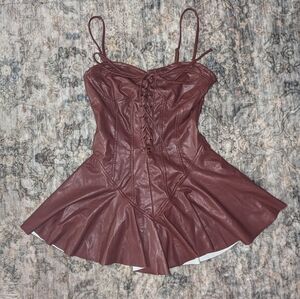 Burgundy Faux Leather Corset Dress